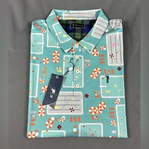 William Murray Golf Shirt Polo Fish Outta Water XXL Blue Polyester Spandex